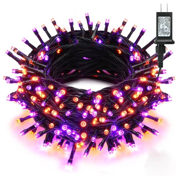 95ft 240 LED Purple/Orange Halloween lights, timer outdoor spooky decor.