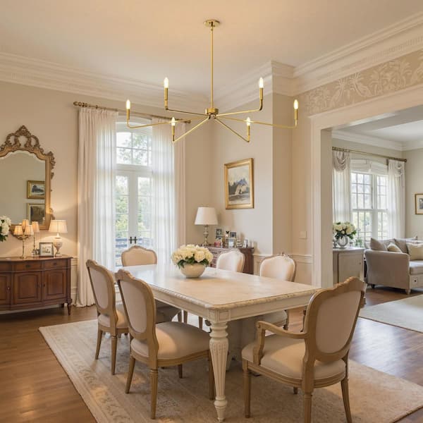 YANSUN 6-Light Gold Farmhouse Chandelier, Brushed Brass Candle