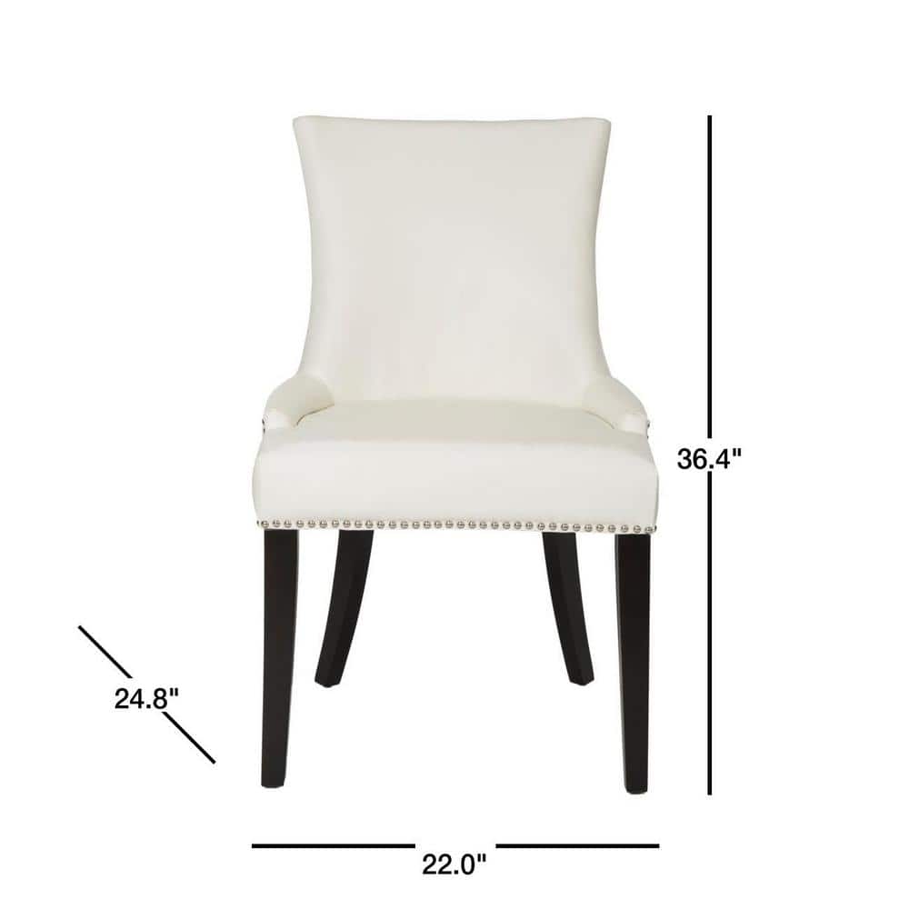 Elegant White Leather Upholstered Side Chair with Birch Wood Legs