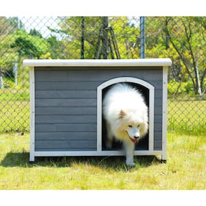 45.6 in. Grey Wooden Dog Houses Weatherproof for Medium Dog