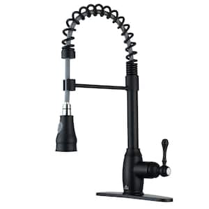 2-Spray Patterns Single Handle Pull Down Sprayer Kitchen Faucet with Deck Plate and Water Supply Hoses in Matte Black