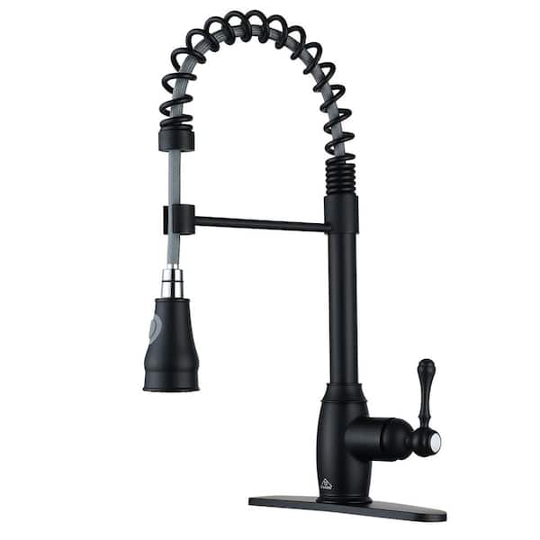 Boyel Living 2-Spray Patterns Single Handle Pull Down Sprayer Kitchen Faucet with Deck Plate and Water Supply Hoses in Matte Black