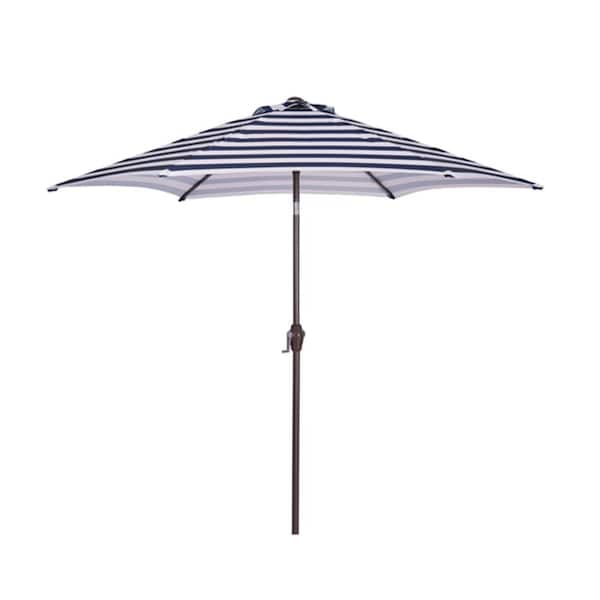 Afoxsos 8.6 ft. Market Table Outdoor Patio Umbrella with Push Button Tilt and Crank, Blue and White Stripes