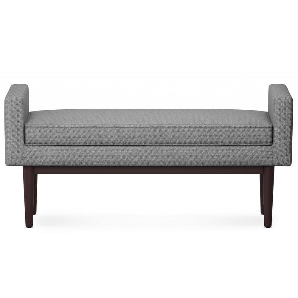 Pewter Grey Linen Upholstered Ottoman Bench with Raised Sides