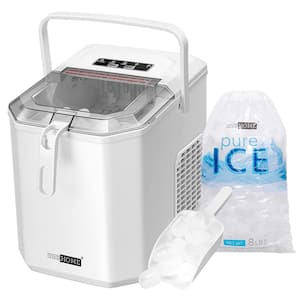 11.6 in. 26lb. Electric Portable Ice Maker with Handle, Hand Scoop and 10 Ice Bags in White