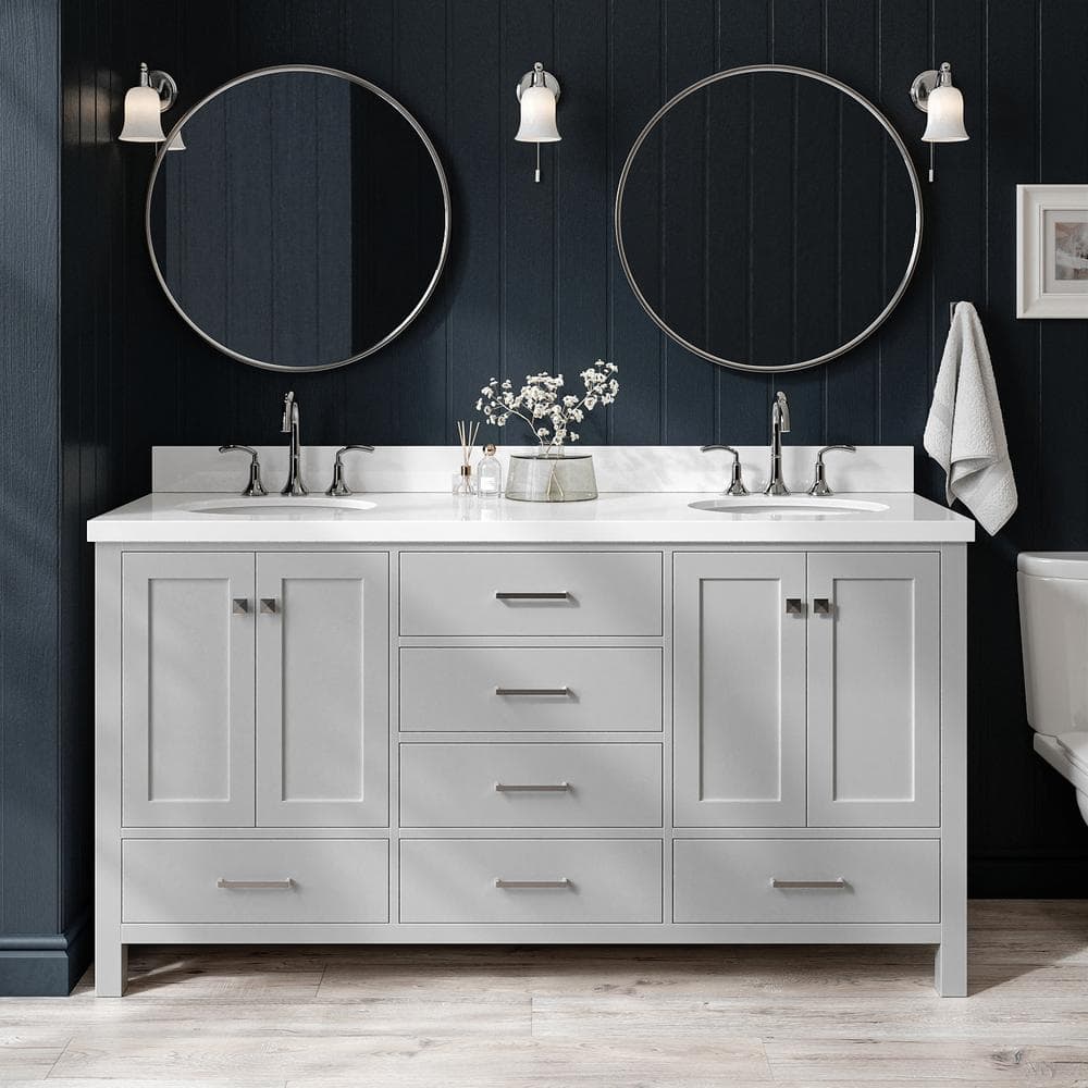 Cambridge 66 in. Double Sink Freestanding Bathroom Vanity in Gray with Pure White Quartz Top price history on PriceWatchPro