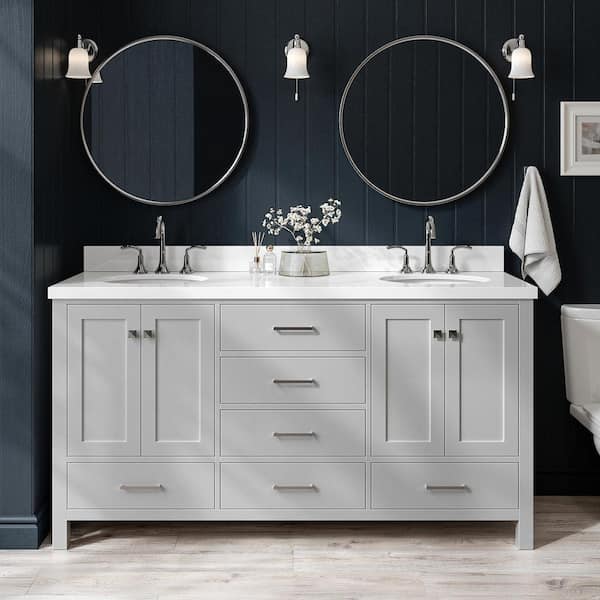 ARIEL Cambridge 67 in. W x 22 in. D x 36 in. H Double Bath Vanity in Grey with Pure White Quartz Top with White Basins