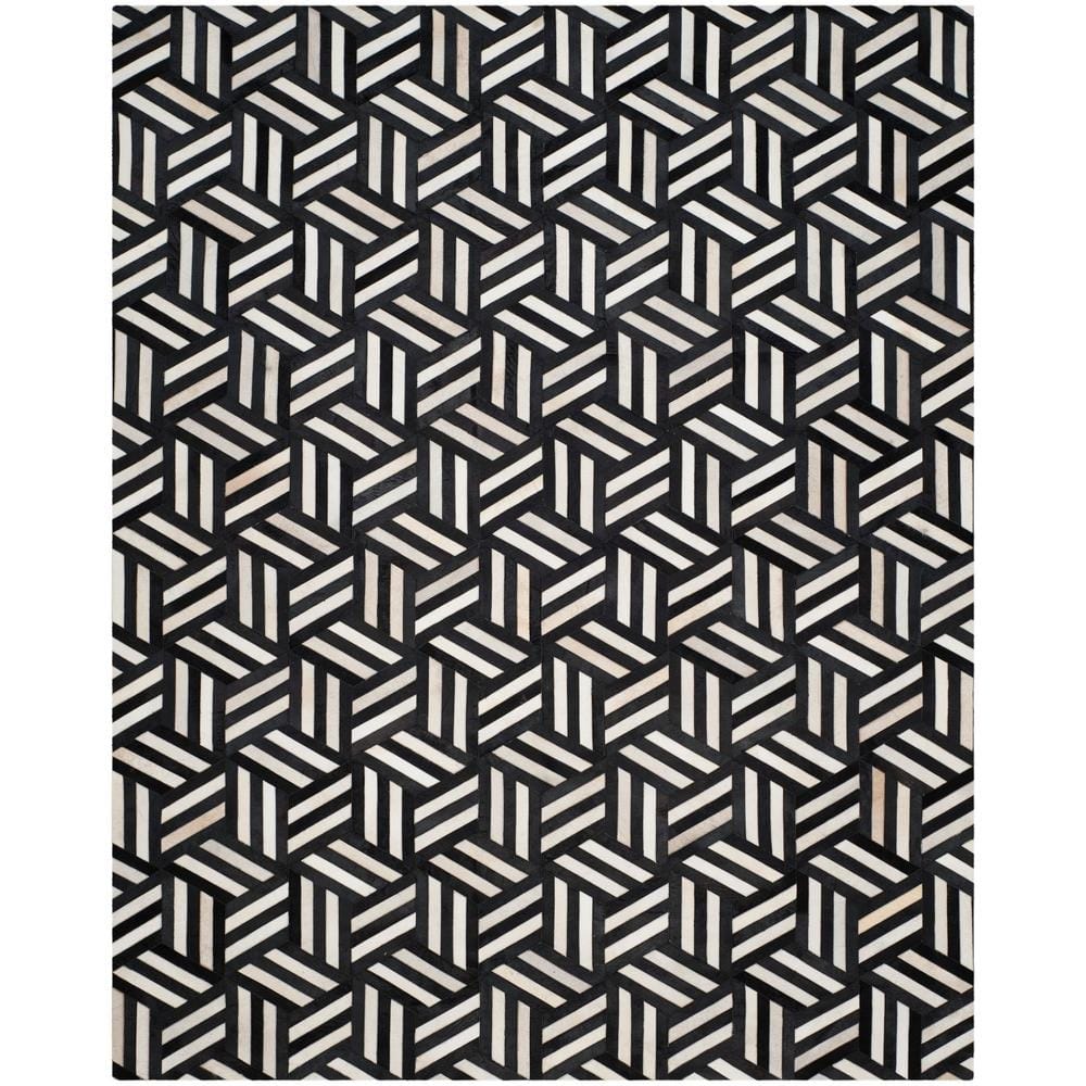 Ivory and Black Geometric Cowhide Area Rug, 8' x 10'