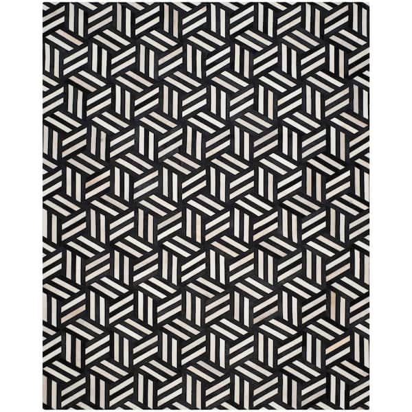 Studio Leather Ivory/Black 8 ft. x 10 ft. Geometric Lines Area Rug