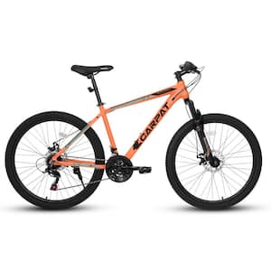 26 in. Adult Aluminum Frame Shock Absorbing Bike, 21-Speed Disc Brake Mountain Bike in Orange