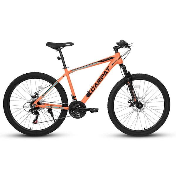 Huluwat 26 in. Adult Aluminum Frame Shock Absorbing Bike, 21-Speed Disc Brake Mountain Bike in Orange