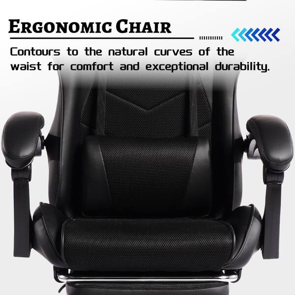 Black E-Sports PC Gaming Chair w/Massage & Footrest Height