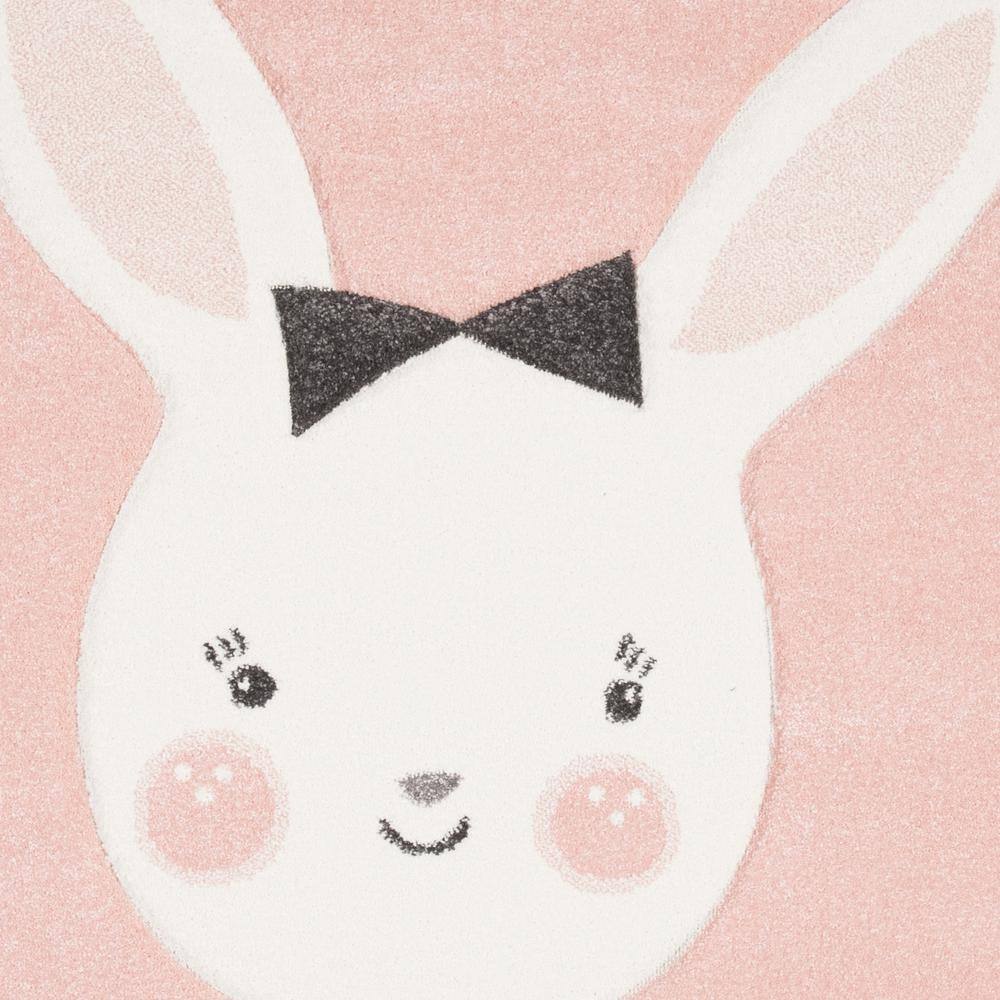 Enchanted Ivory Pink Round Synthetic Kids Play Rug - 5'3"