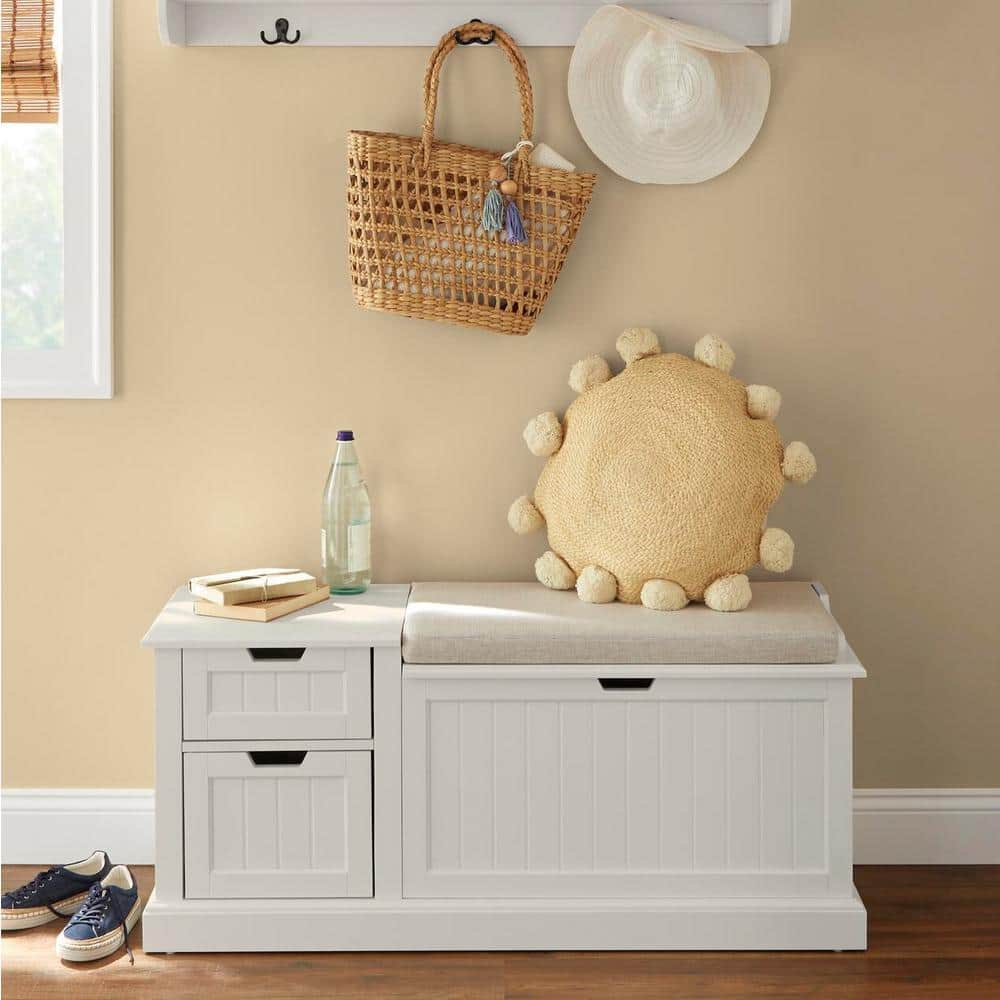 Home Decorators Collection White Wood Entryway Bench With Flip Top And   White Home Decorators Collection Dining Benches Sk19331br1 W 64 1000 