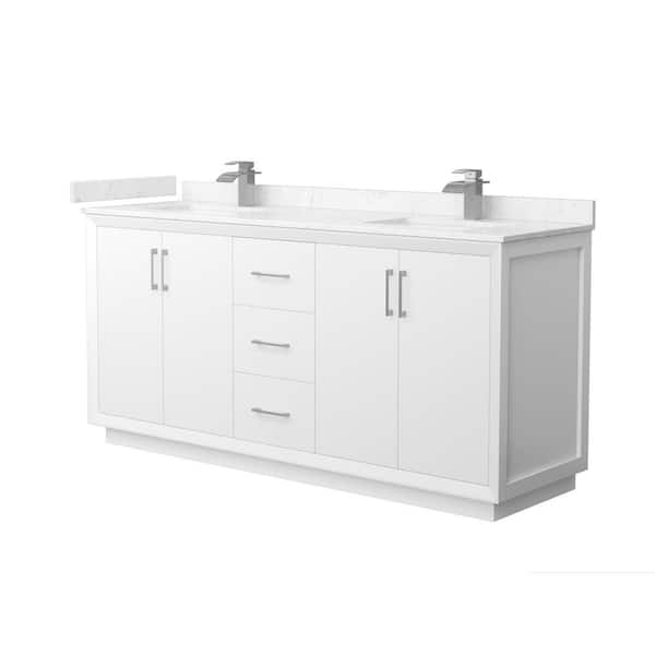 Wyndham Collection Strada 72 in. W x 22 in. D x 35 in. H Double Bath Vanity in White with Carrara Cultured Marble Top