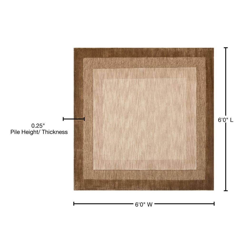Beige and Brown Hand-Loomed Wool Square Area Rug