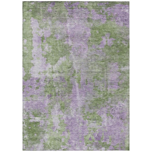 Green and Purple 3 ft. x 5 ft. Woven Abstract Rectangle Indoor/Outdoor Area Rug