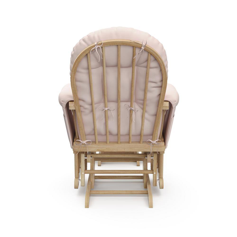 Natural Wood Nursery Glider and Ottoman with Pink Cushions