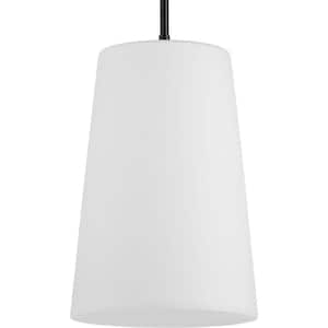 Clarion Collection 1-Light Matte Black Etched White Transitional Pendant