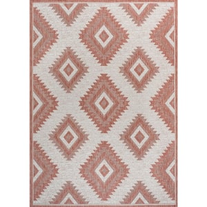 Lior Geometric Moroccan Diamond Salmon/Cream 5 ft. x 8 ft. Indoor/Outdoor Area Rug