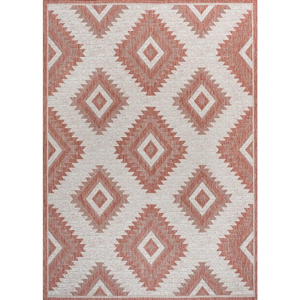 Lior Geometric Moroccan Diamond Salmon/Cream 8 ft. x 10 ft. Indoor/Outdoor Area Rug
