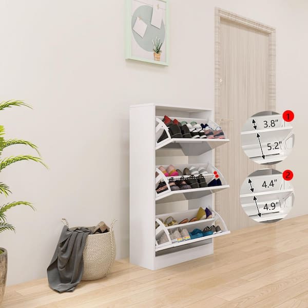 Siavonce Narrow Shoe Storage Cabinet with Mirror, Wood Slim
