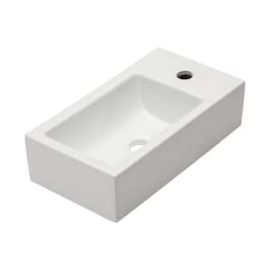 Bathroom Wall Mount Rectangular Ceramic Vessel Sink in White
