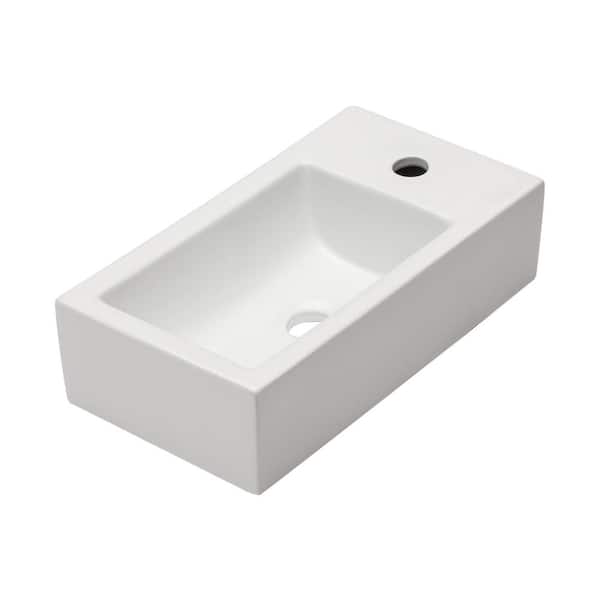 Logmey Bathroom Wall Mount Rectangular Ceramic Vessel Sink in White