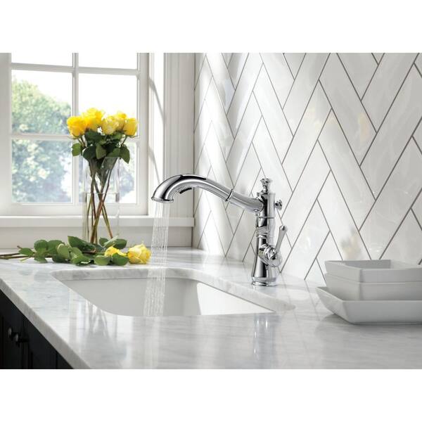 Delta Cassidy Chrome 1-Handle Deck-Mount Pull-Out Handle Kitchen Faucet Delta Cassidy Chrome 1-Handle Deck-Mount Pull-Out Handle Kitchen Faucet
