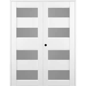 Della 36 in. x 84 in. Right Hand Active 4-Lite Frosted Glass Bianco Noble Wood Composite Double Prehung Interior Door