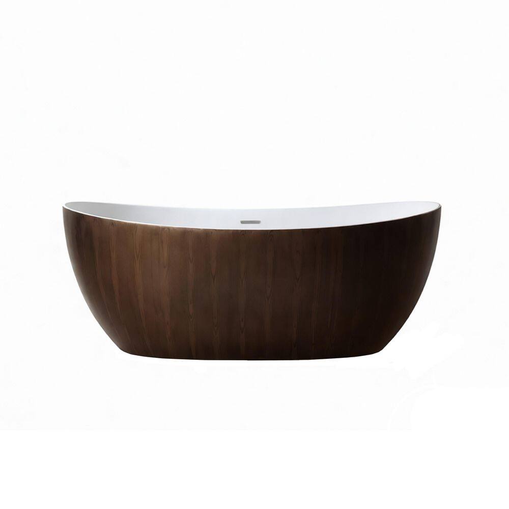 66.81 in. x 29.47 in. Flat Bottom Freestanding Solid Surface Soaking Bathtub with Center Drain in Wooden Brown price history on PriceWatchPro