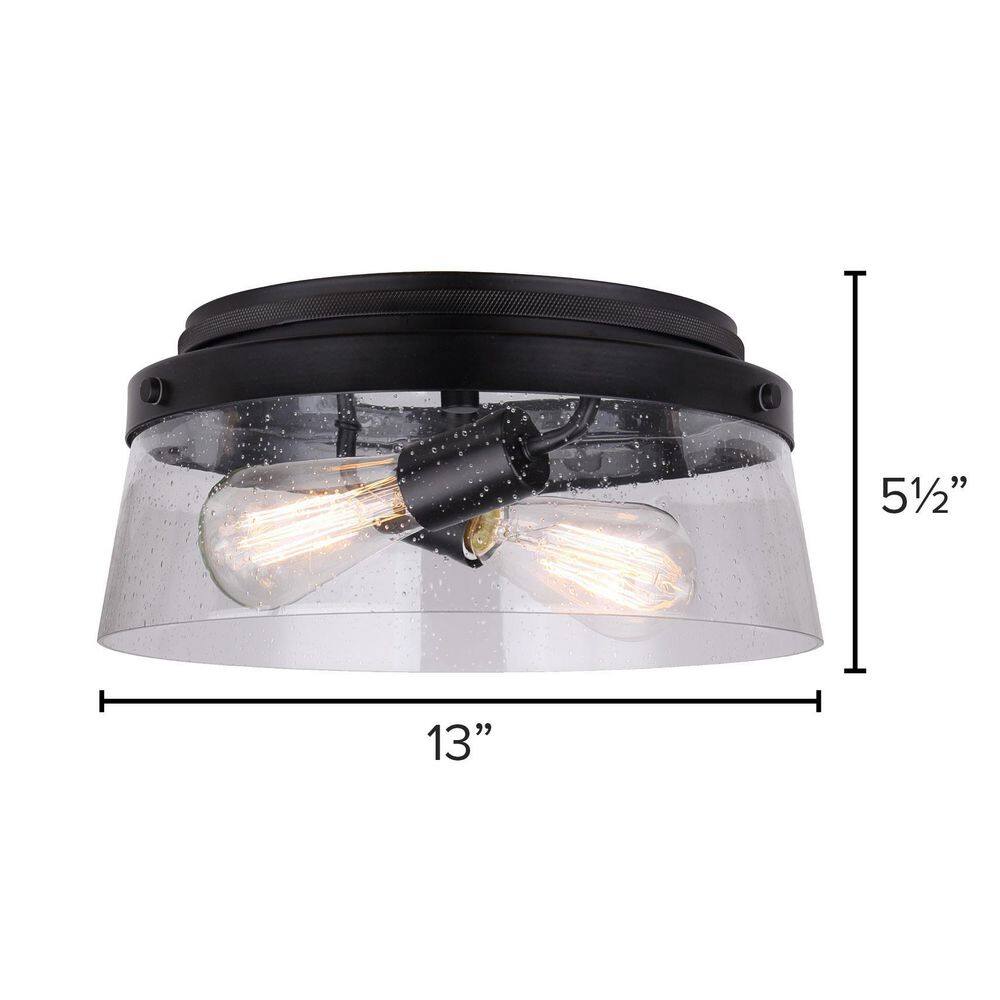 Matte Black Glass Drum Flush Mount Ceiling Light