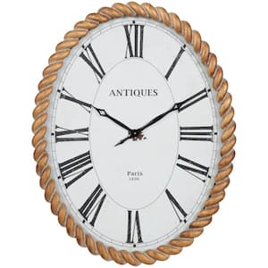 Brown Wooden Twisted Frame Wall Clock with White Backing