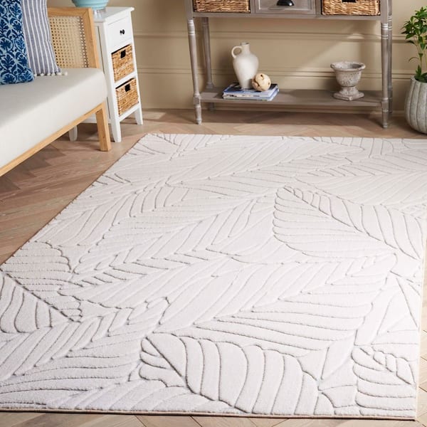 Versailles 5 ft. x 8 ft. Ivory Botanical Tropical Leaf Washable Area Rug