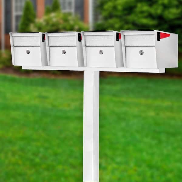 Mail Manager X4 Locking Mailbox Combo Kit with In-Ground Post, Alpine White, 4 Compartment High Security Cluster