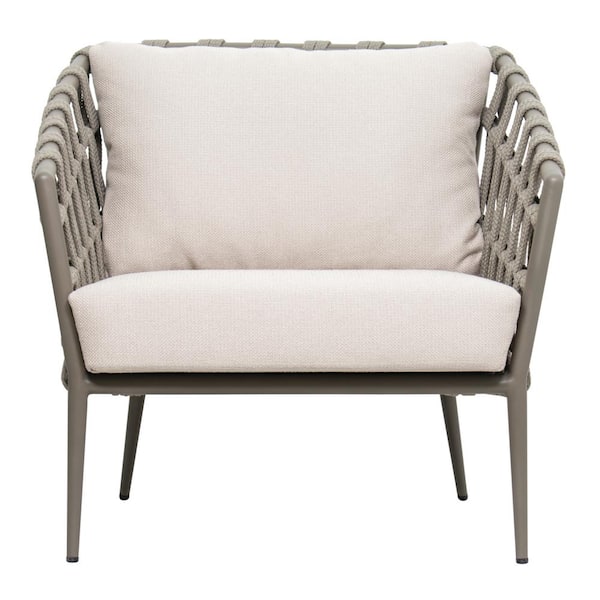 Tarti Light Gray Powder Coated Frame Outdoor Lounge Chair With Cardamom Taupe Rope Weave And Regency Taupe Cushions 810073680548 The Home Depot