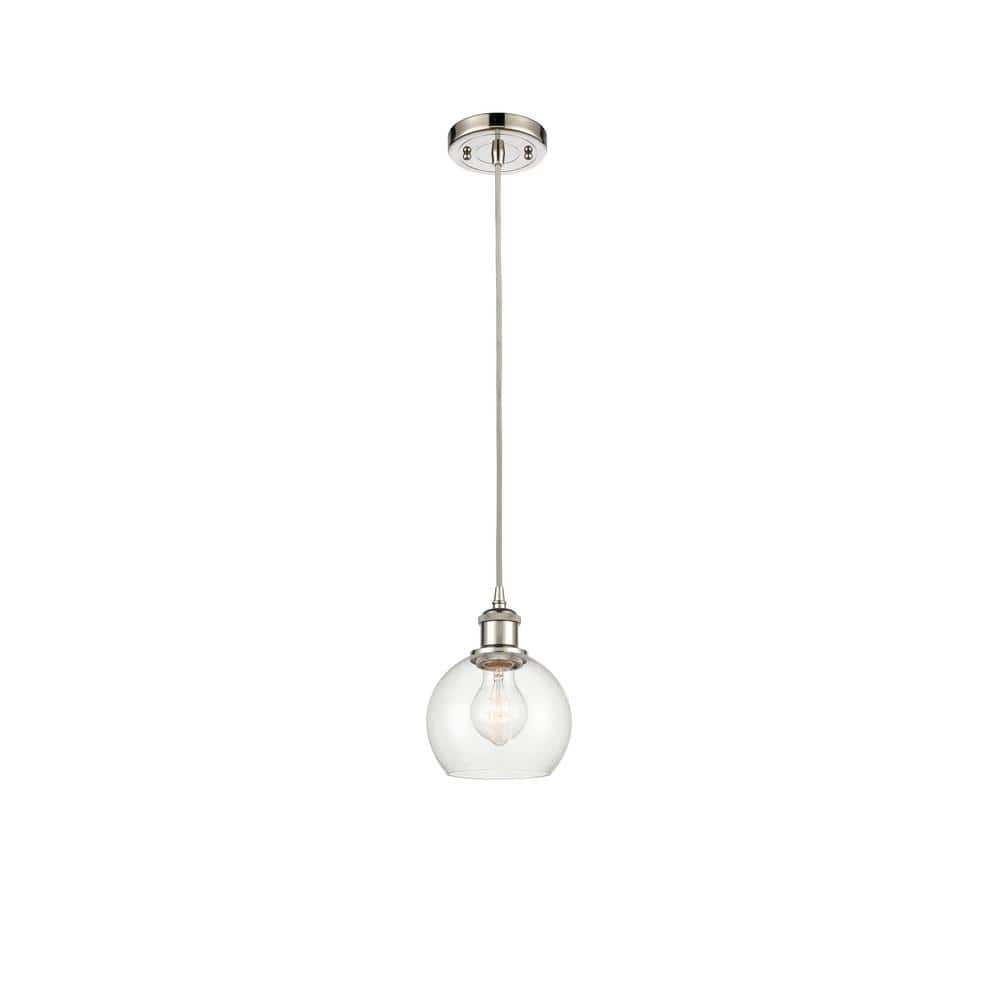 Athens 60-Watt 1 Light Polished Nickel Shaded Mini Pendant Light with Clear glass Clear Glass Shade -  Innovations, 516-1P-PN-G122-