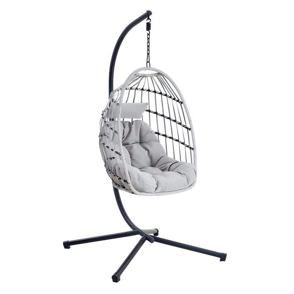 Outdoor Egg Swing Chair Patio Wicker Rattan Hanging Chair with Cushion and Stand in Gray (Hold 350 LBS) price history on PriceWatchPro