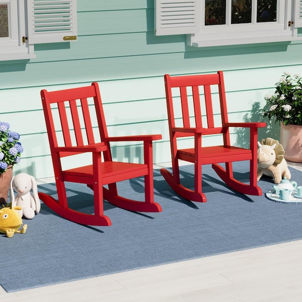 Children's Laguna Red All Weather Kids Poly Plastic Outdoor Rocking Chairs (Set of 2)