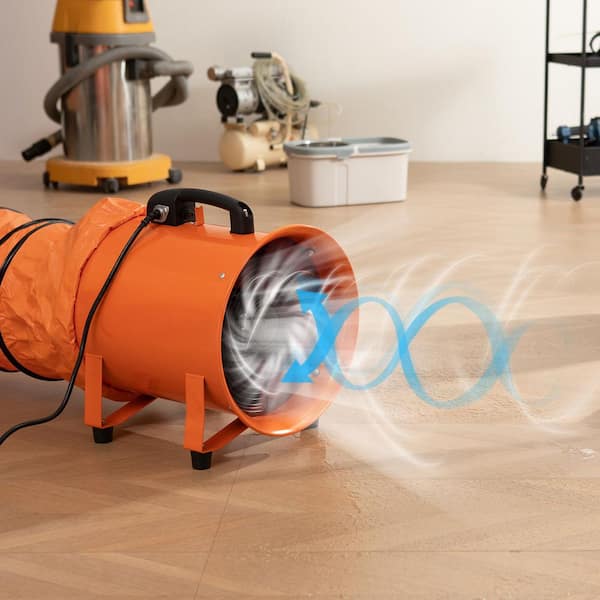 Portable Ventilator, Heavy Duty Fan with 16.4 ft. Duct Hose, 1070 CFM 8 in. 1-Fan Speed Blower Fan in Orange 2025 Update