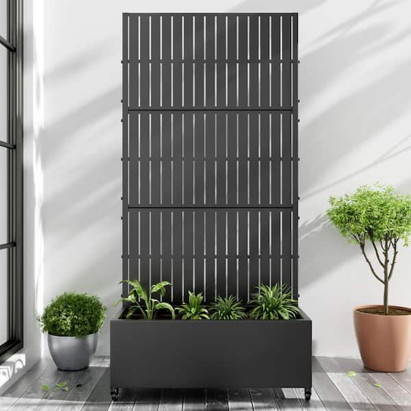 Lirago 72 in. x 35 in. Rectangle Black Outdoor Metal Privacy Screen Raised Planter Box Wall Decor