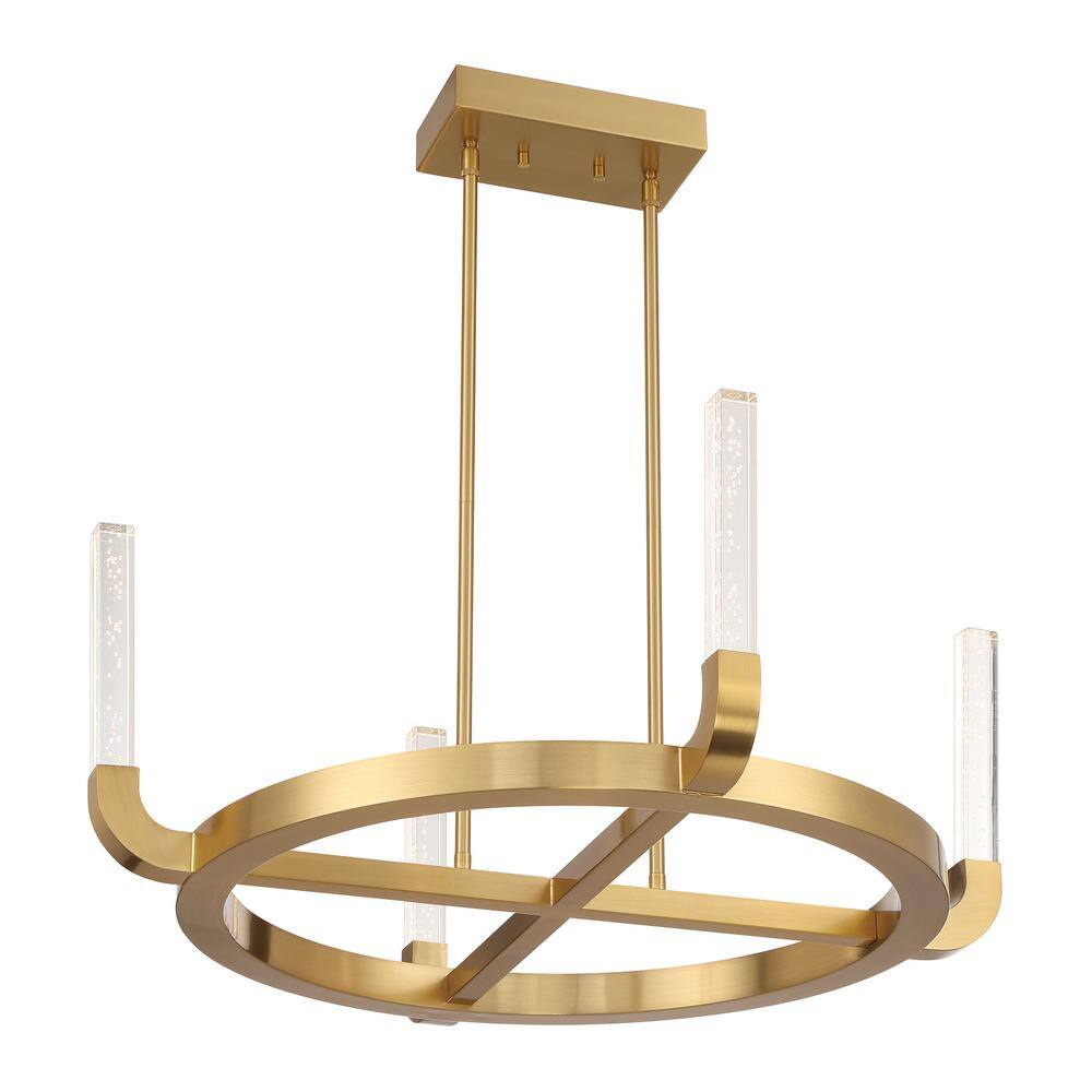 Warm Brass 4-Light LED Chandelier with Clear Seeded Acrylic Shades
