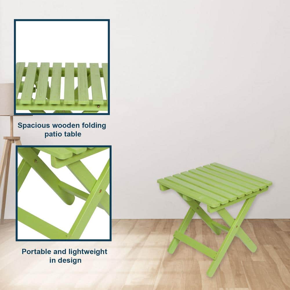 Lime Green Cedar Wood Folding Outdoor Side Table