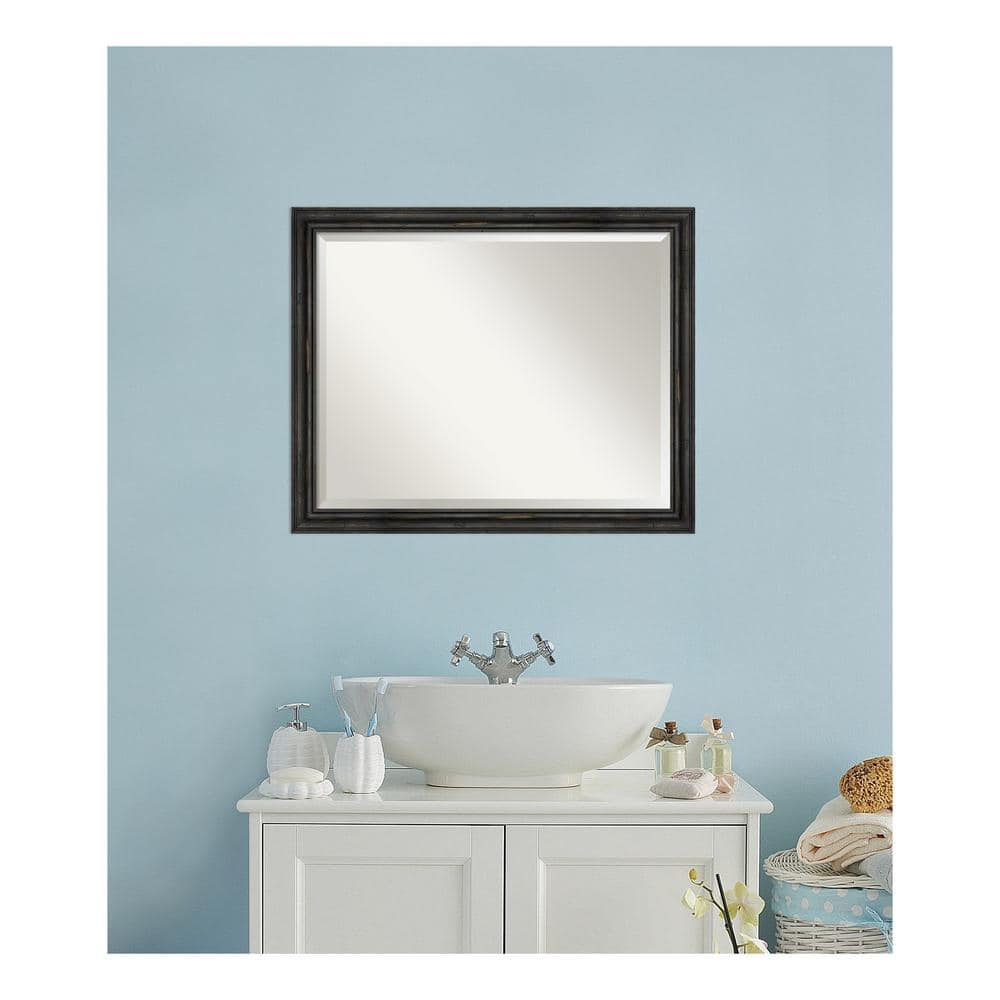 Rustic Black Pine Rectangular Beveled Bathroom Vanity Mirror