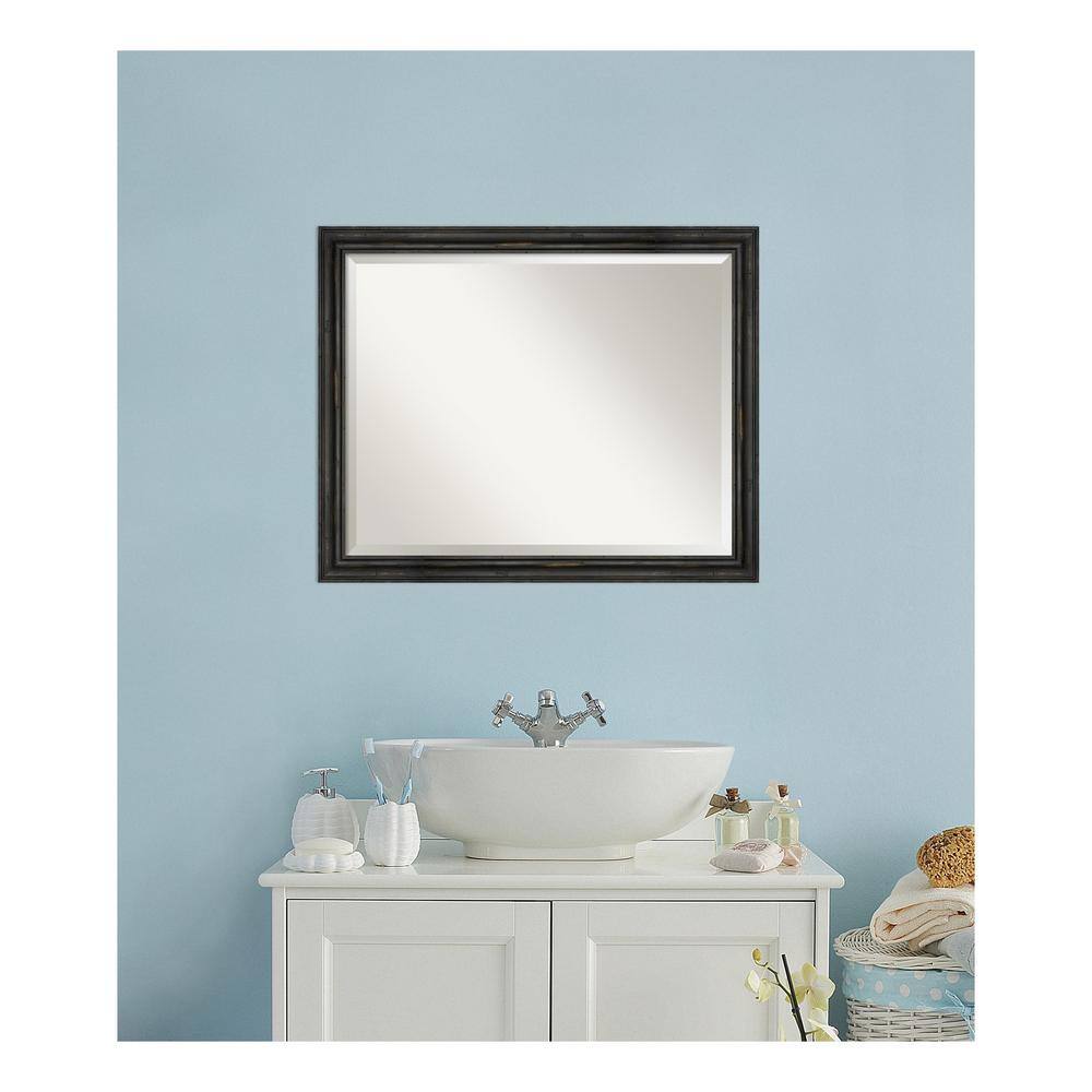 Rustic Black Pine Rectangular Beveled Bathroom Vanity Mirror