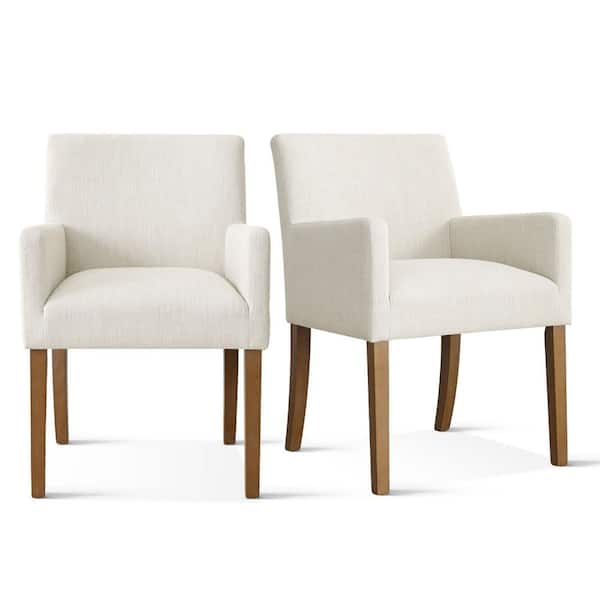 LAOTIES Cream Linen Upholstered Armchair(Set of 2)