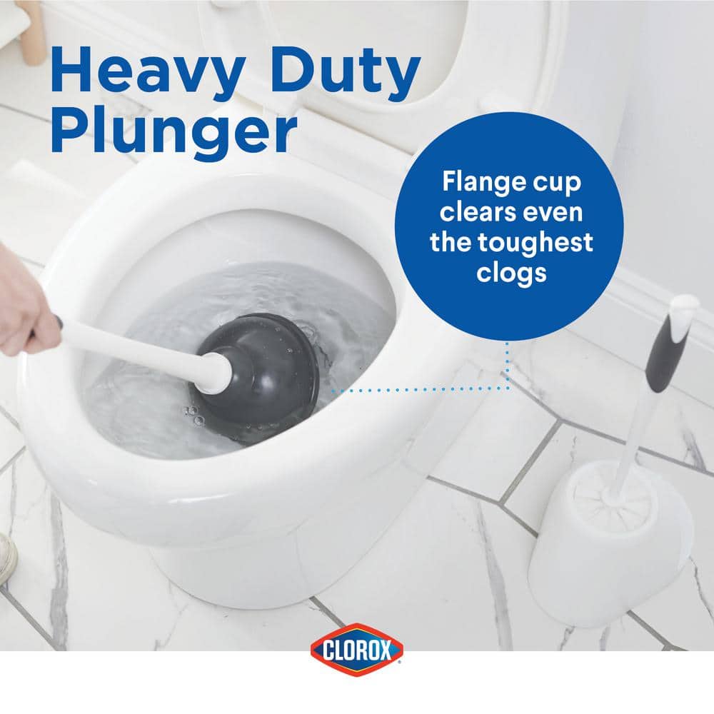 White and Black Toilet Plunger and Brush Set with Caddy