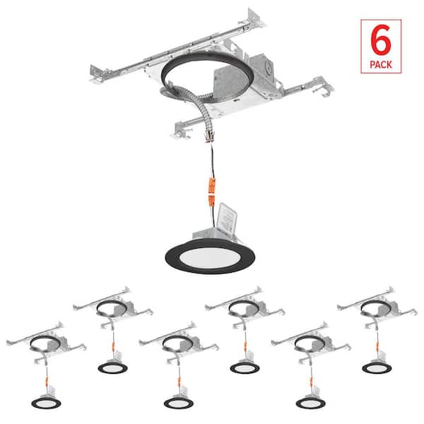 6 in. Selectable CCT Integrated LED Black Canless Wafer w/ New Construction Mounting Frame, (6-Pack) Light Kit