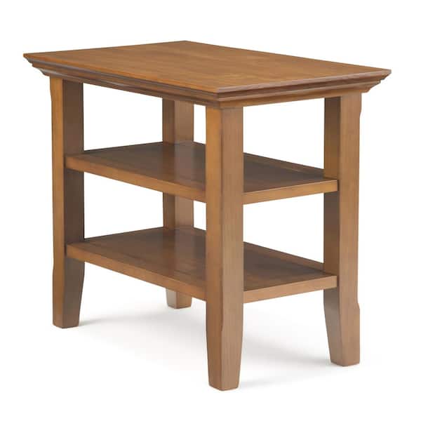 Simpli Home Acadian Solid Wood 14 In Light Golden Brown Wide Rustic Narrow Side Table Axcraca05 Lgb The Depot Simpli Home Acadian Solid Wood 14 In, Narrow Side Table With Shelf