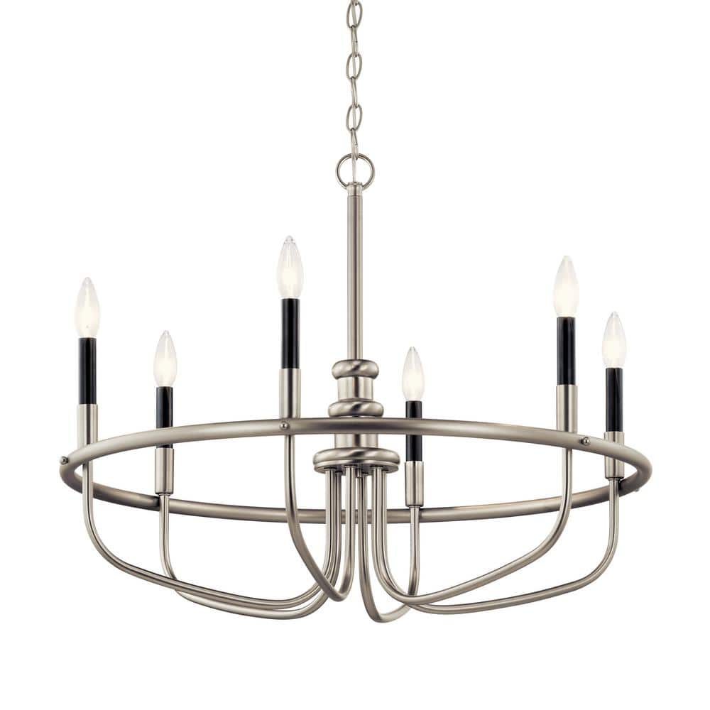 Brushed Nickel 6-Light Modern Candle Chandelier